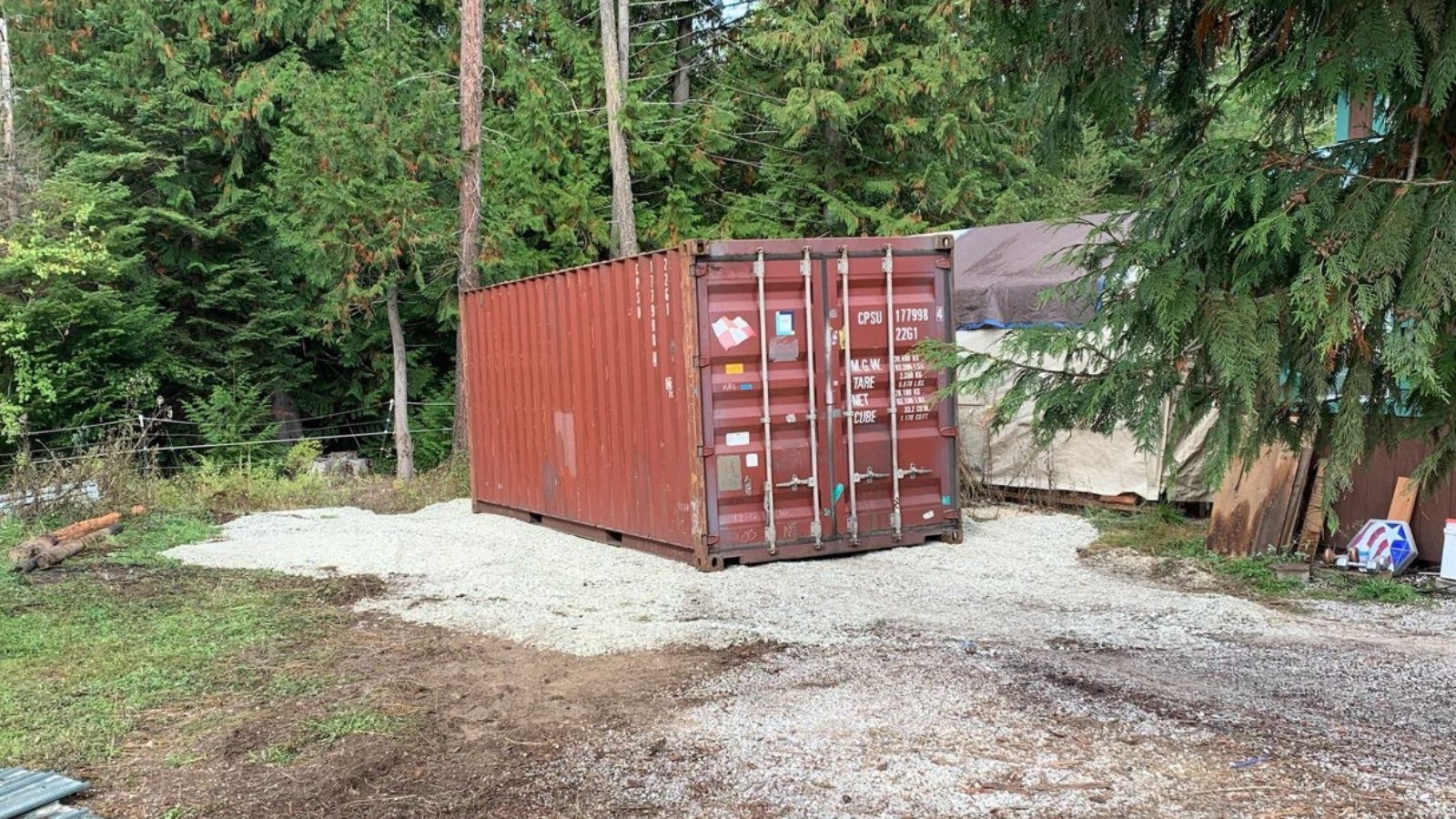 20ft container placed on a gravel pad for a monthly rental customer